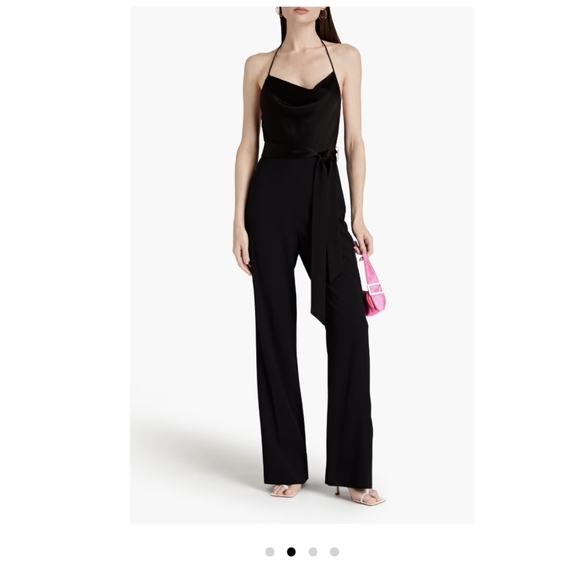 10. NWT ALICE & OLIVIA PRIMROSE DRAPED SATIN-CREPE HALTERNECK JUMPSUIT - Picture 3 of 7